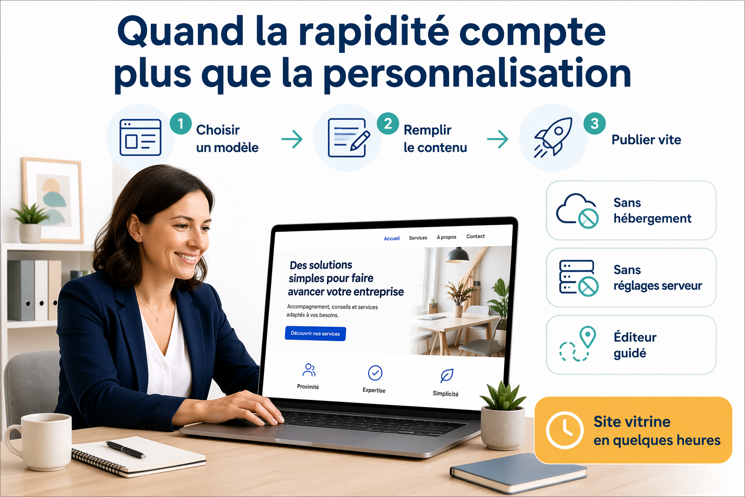 Diagramme comparatif illustrant la rapidité de publication avec SiteW versus WordPress
