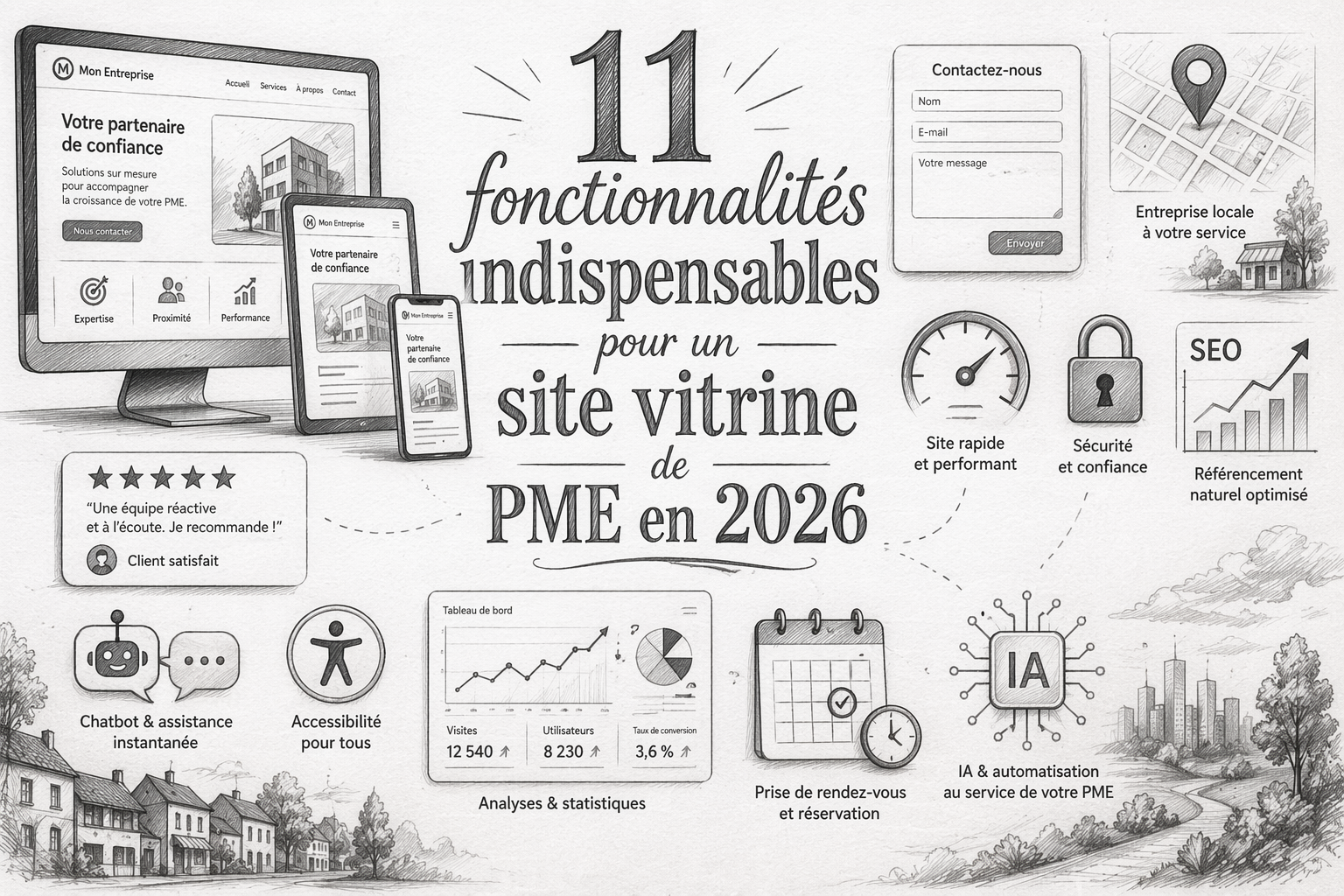 11 fonctionnalités indispensables pour un site vitrine de PME en 2026