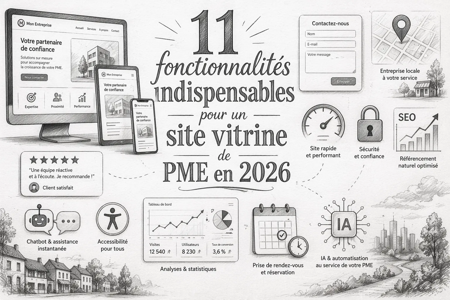 11 fonctionnalités indispensables pour un site vitrine de PME en 2026