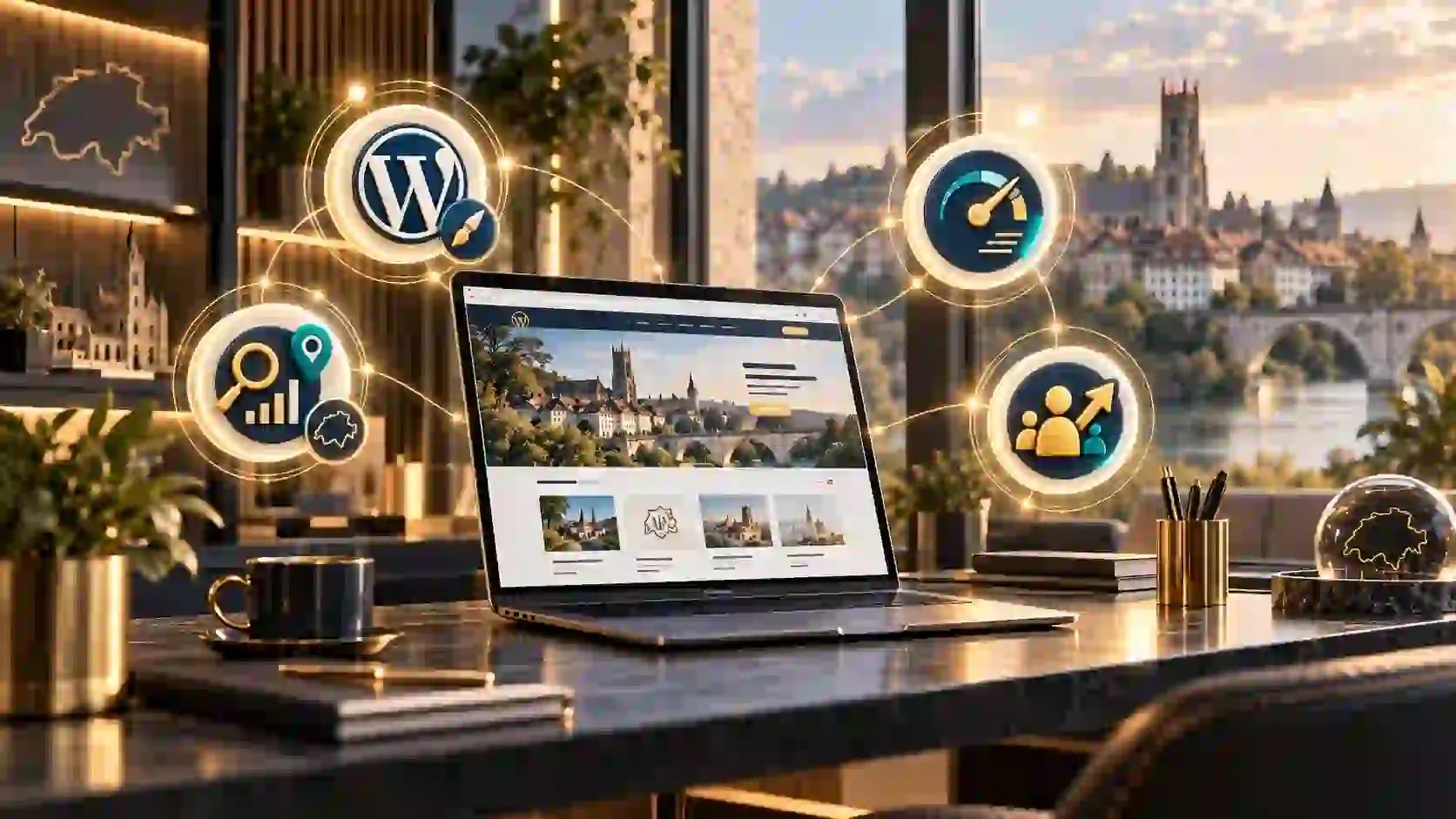 Écosystème digital Bekaweb réunissant WordPress, SEO local, performance web et conversion à Fribourg