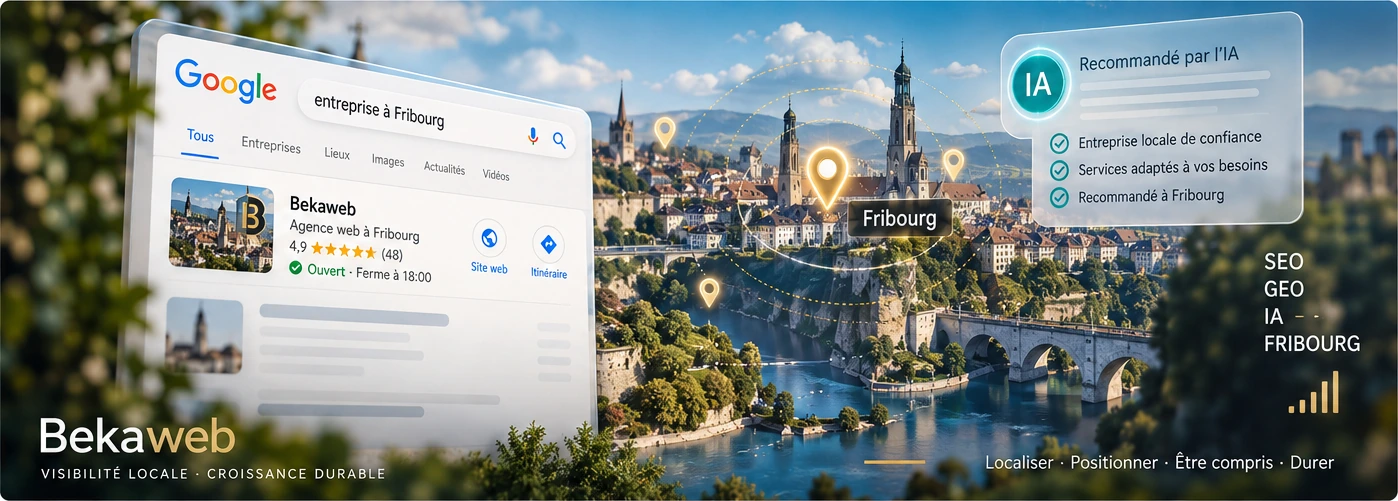 Recherche locale à Fribourg avec carte, résultats Google et assistance IA