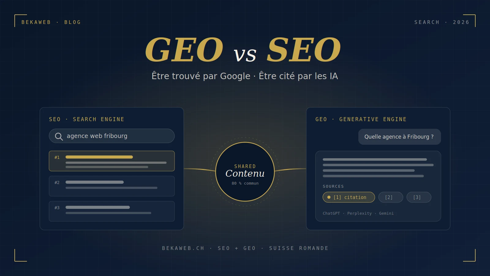 GEO vs SEO : un même contenu, visible dans Google et cité par ChatGPT, Perplexity et Gemini